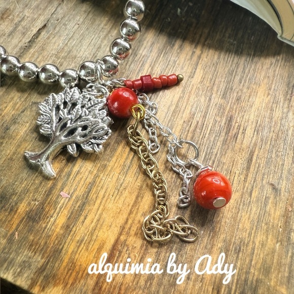Tree of life and coral charms beaded silver adorned bracelet - Picture 1 of 2